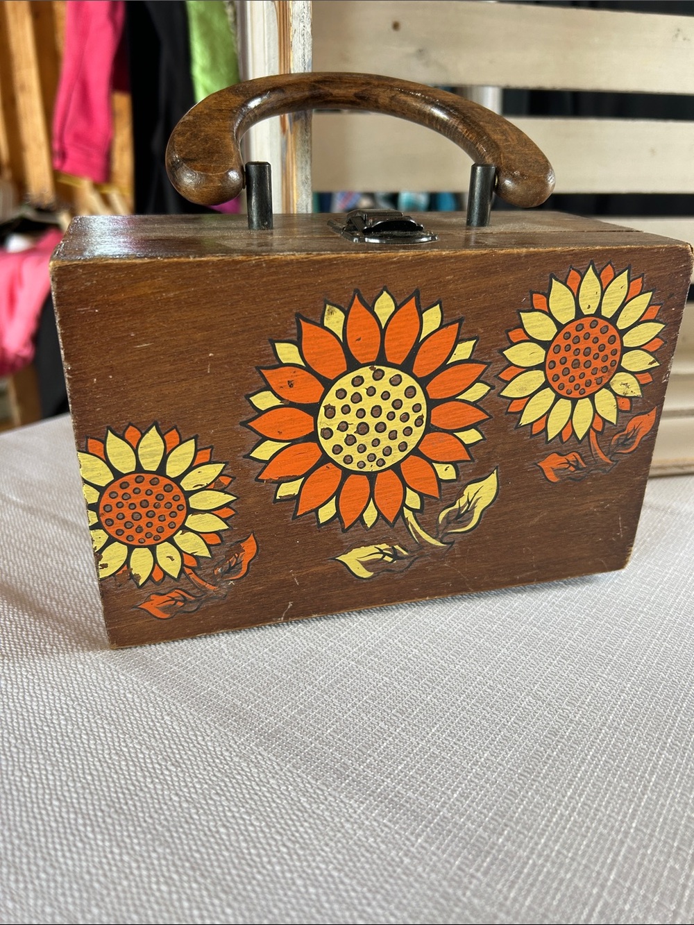 Vintage Wooden Sunflower Box with Handle - Marcus Brothers of Miami
